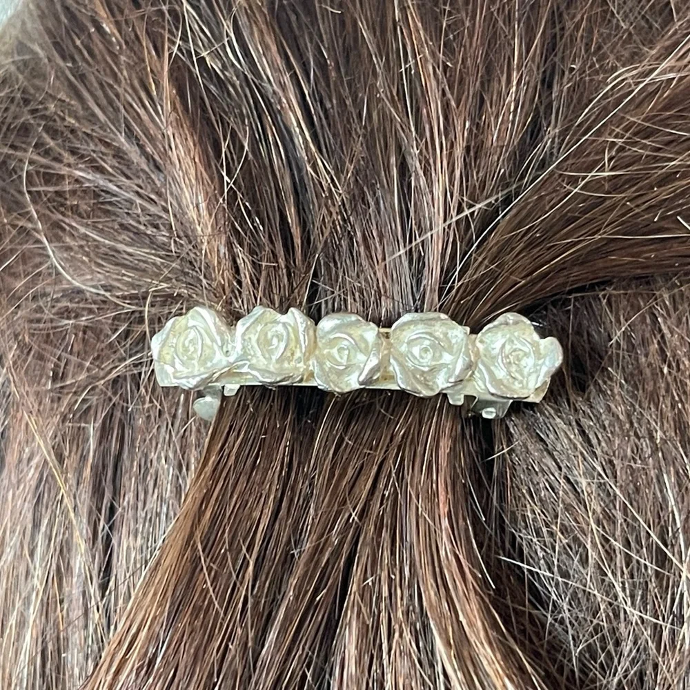 Vintage sterling silver rose, hair clip, wedding veil clip